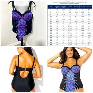 SWIMSUITS FOR ALL Plus Size 20 Aztec Print One Piece Swimsuit Tummy Control NWT